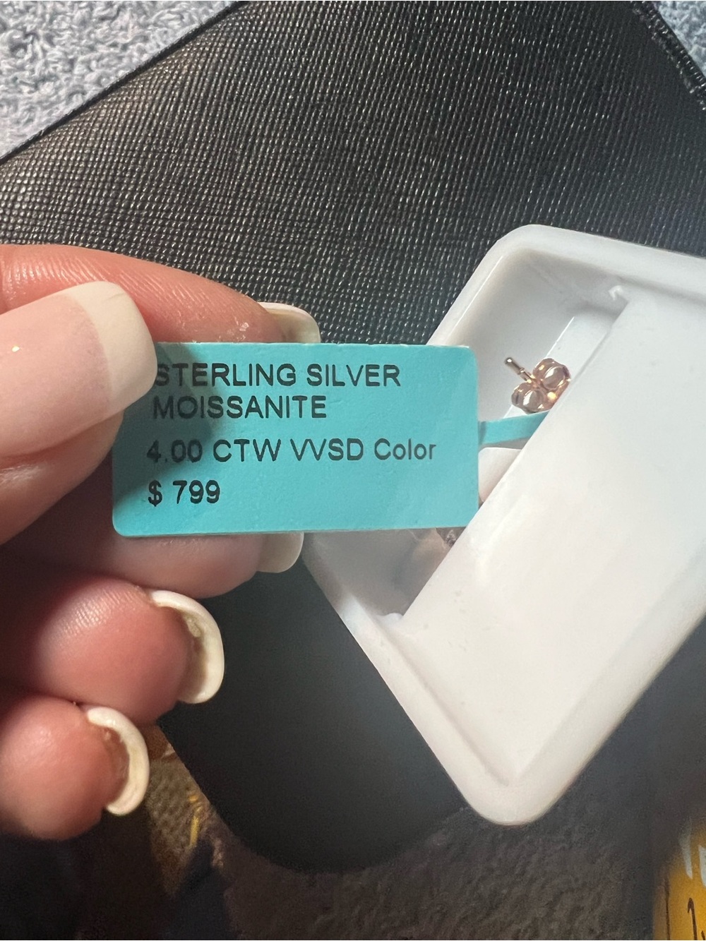 Sterling Moissanite oval earrings with halo - Picture 3 of 3